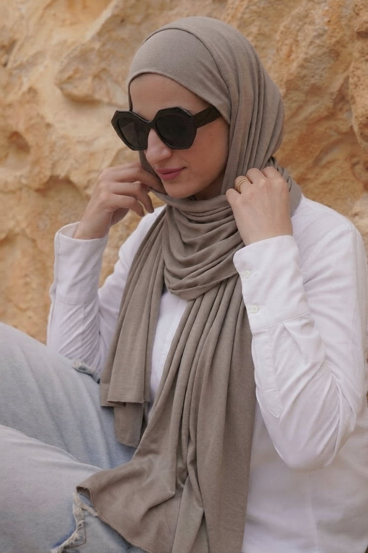 Taupe Brown Scarf & Undercap Set