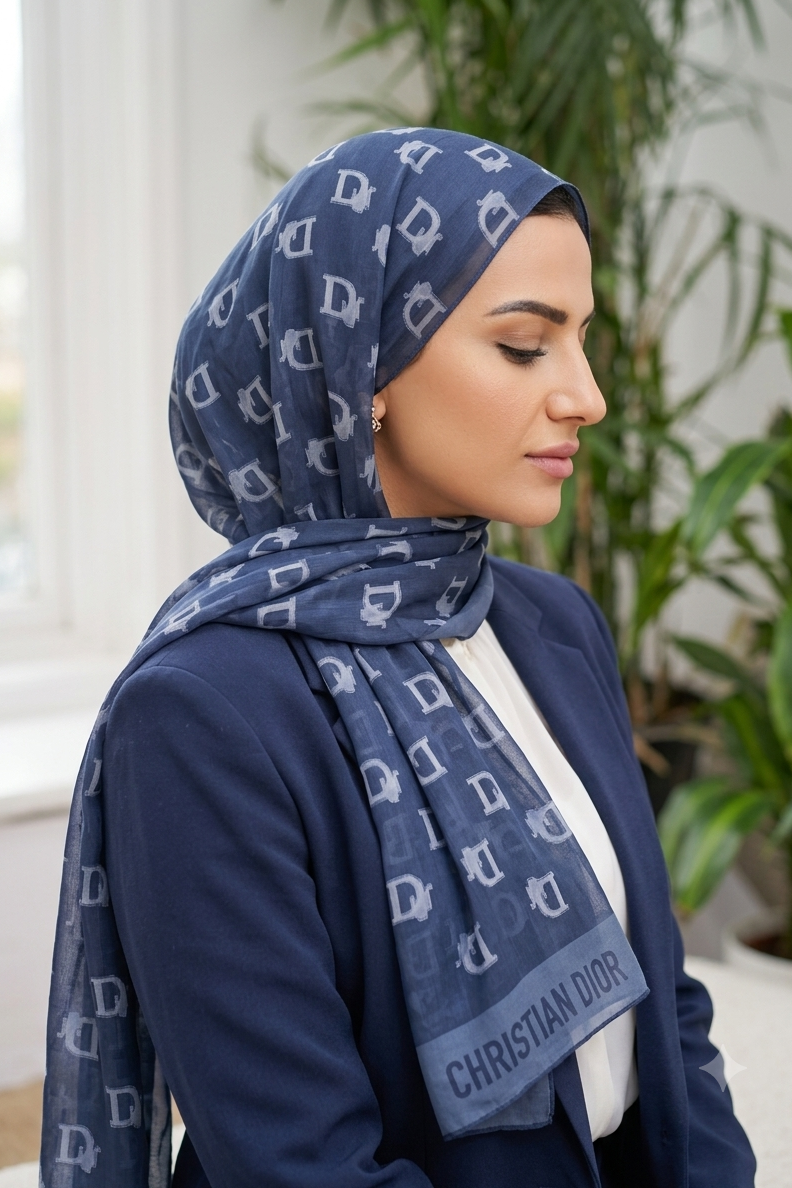 Navy Blue Devore Scarf