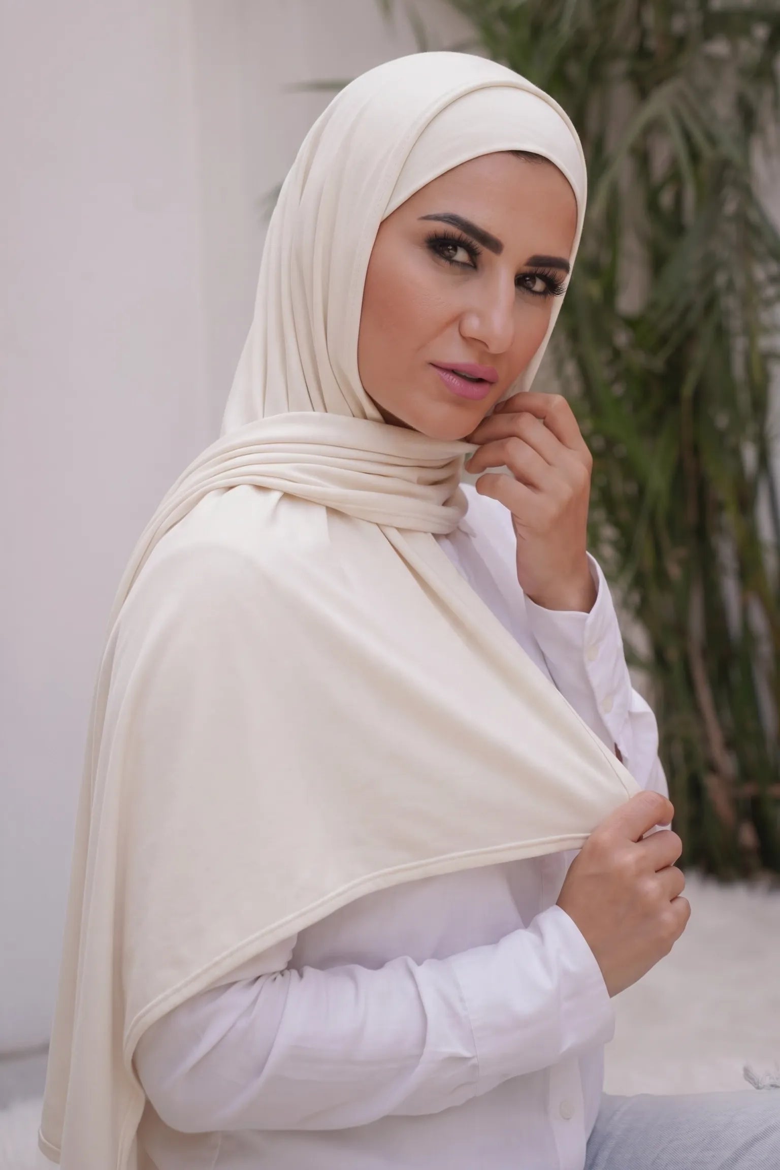Off White Scarf & Undercap Set