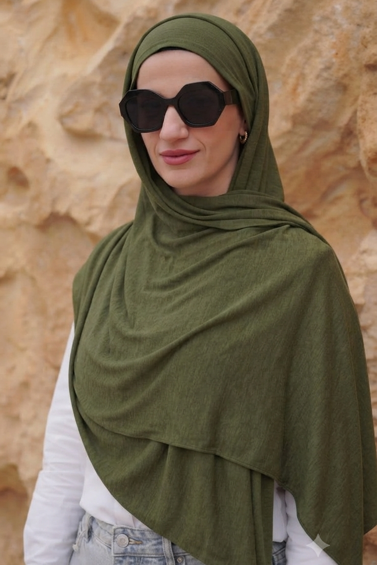 Olive Green Scarf & Undercap Set